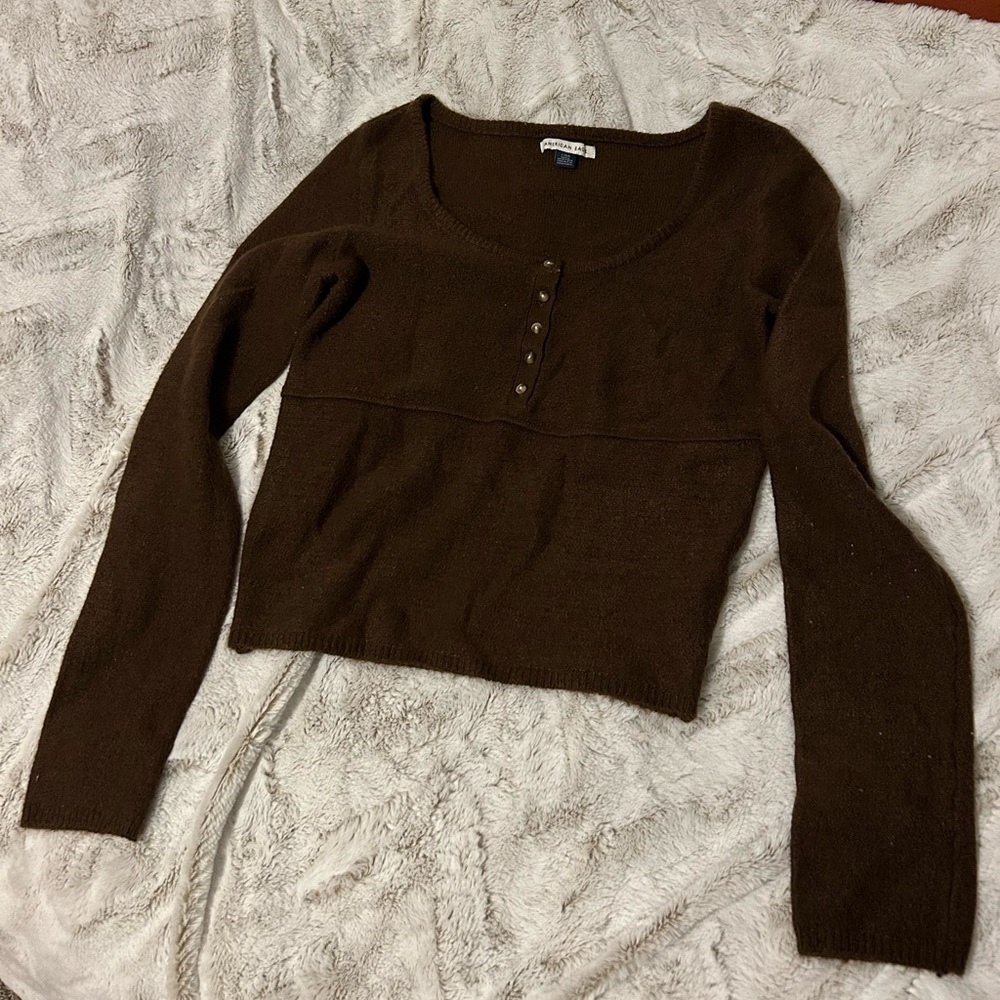 American Eagle cropped henley sweater